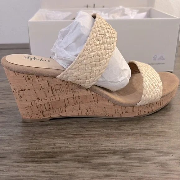 NIB [Style & Co.] Daliaa Wedge Sandals in Natural Woven Womens 9.5 / 11 - Picture 6 of 12